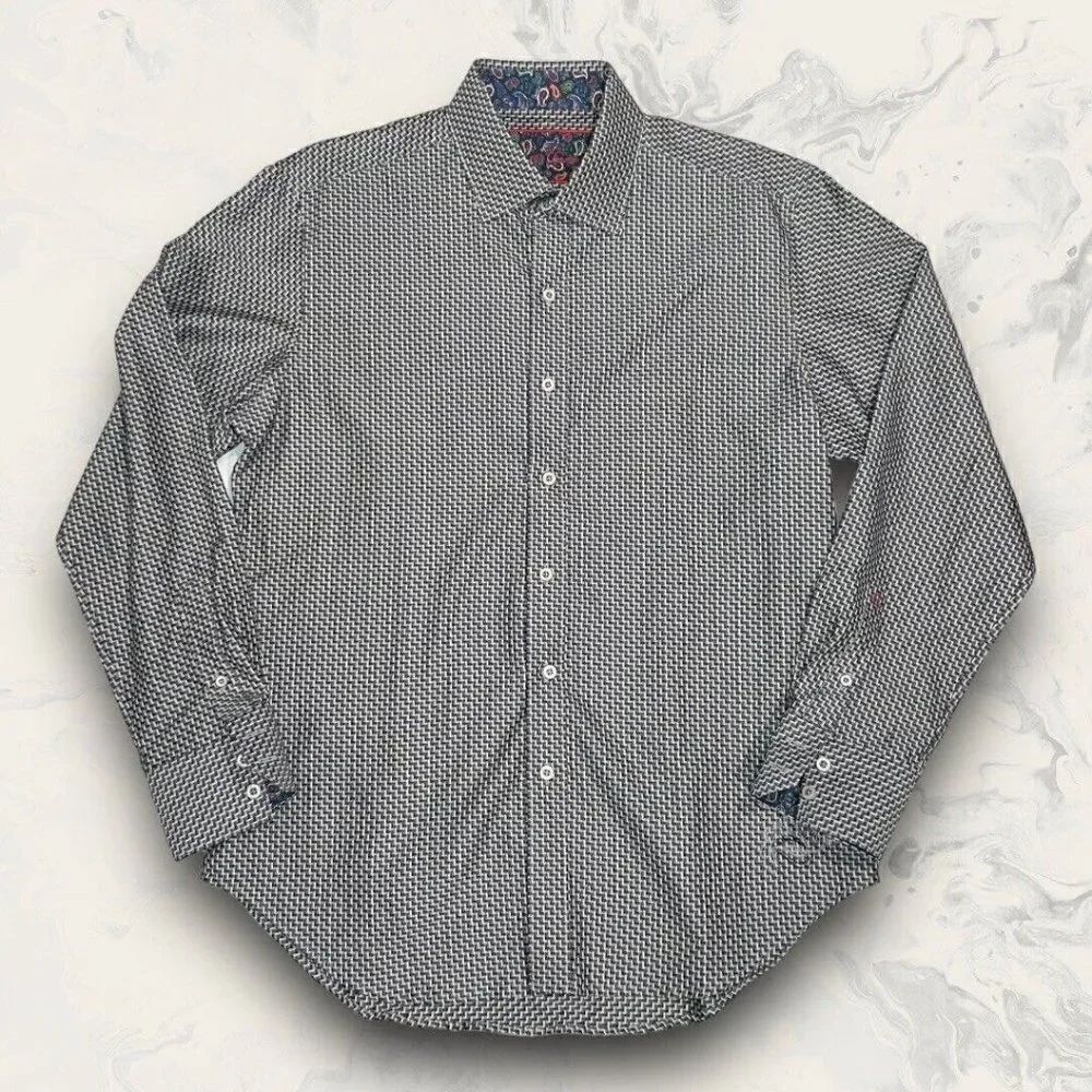 Robert Graham Black White Long Sleeve Flip Cuff Button Up Dress Shirt Medium